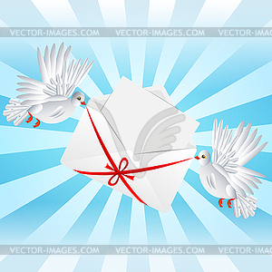 Two white pigeon is carried envelope - vector clipart