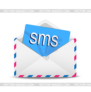 Open envelope air with text  SMS inwardly - vector clipart
