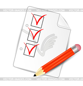 Sheet of paper with excellent signs and pencil - vector clip art