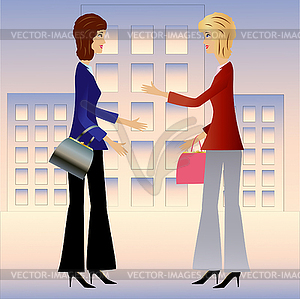 Two business woman speak - vector clipart