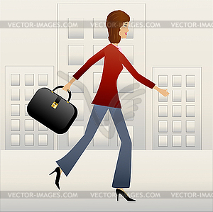 Young business woman hurry on work - vector image