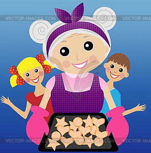 Grandmother prepares delicious dessert for - royalty-free vector image