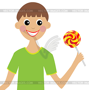 Merry boy with lollipop in hand - vector clipart