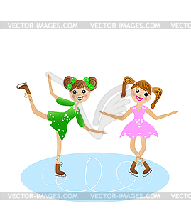 Two merry girl goes for drive in beautiful dress - vector clipart