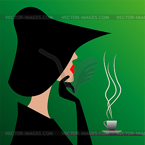 Mysterious stranger in black hat - vector clipart