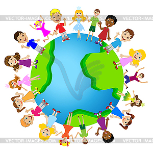 Little child on planet earth - vector image