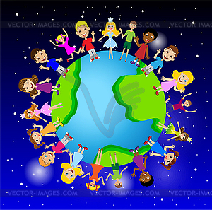 Little child on planet earth - vector clipart