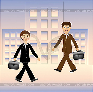 Two business men hurry on work - vector clip art