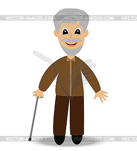 Merry old man with walking stick - stock vector clipart