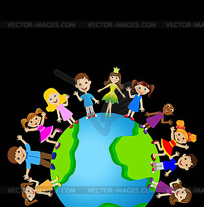 Little child on planet earth - vector clip art