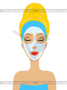 Young woman with cosmetic mask on face - vector clipart