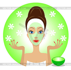 Young woman with cosmetic mask on face - vector image