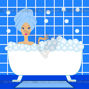 Молодая женщина принять ванну с пеной - клипарт в векторном формате