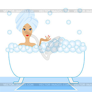 Молодая женщина принять ванну с пеной - векторная иллюстрация