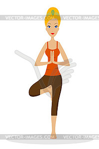 Young woman does physical exercises - vector clipart