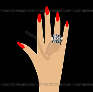 Woman hand with diamond ring - vector clip art