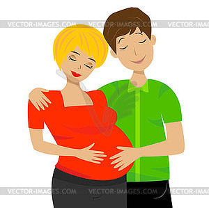 Young married couple in expectant of child - vector clip art