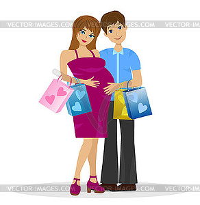 Young married couple in expectant of child with - vector clipart