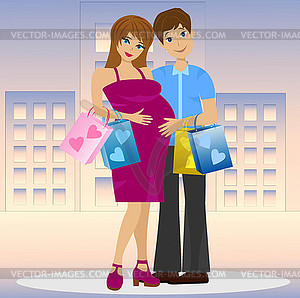 Young married couple in expectant of child with - vector clipart / vector image