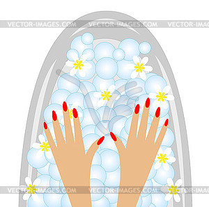 Care of hands, birdbaths with flowers of camomile - vector clipart