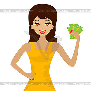 Young woman with money in hands - vector image