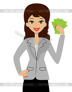 Successful business woman with money in hands - vector image