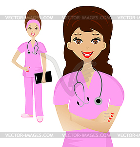 Two young woman doctor - vector clip art