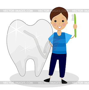 Little boy with tooth brush in hands - royalty-free vector image