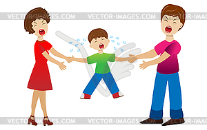 Parents divide child by white background - vector image