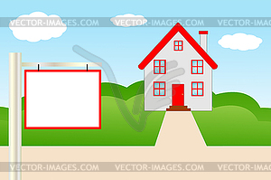 Beautiful house with red roof - vector image