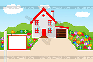 Красивый дом с цветущим садом - клипарт в формате EPS