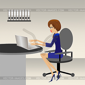 Деловая женщина работает в офисе - векторный рисунок