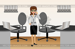 Business woman is in an office - royalty-free vector clipart