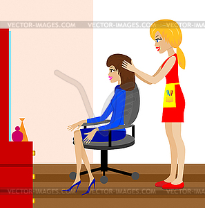 Woman in beauty salon does hair-do - vector image