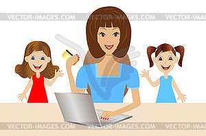 Mother with daughters is accomplished by purchases - vector clip art