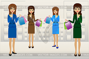 Business women with credit cards and purchases in - vector image