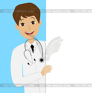 Молодой врач мужчина на синем фоне - векторный клипарт / векторное изображение
