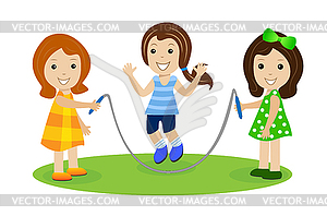 Merry girls play nature - vector clip art