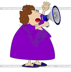 Complete woman, loud in megaphone - vector image