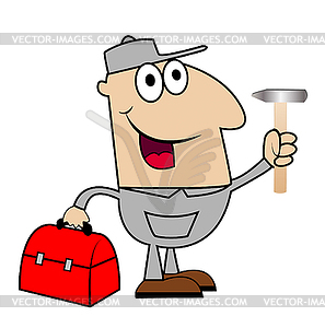 Man locksmith with hammer and gripsack in hands - vector clip art