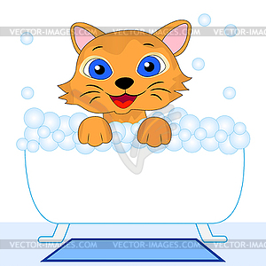 Merry kitten bathes in bath - vector clip art