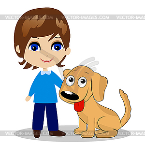 Merry little boy with dog - vector EPS clipart