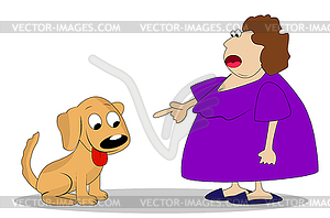 Thick woman breaks dog - vector image