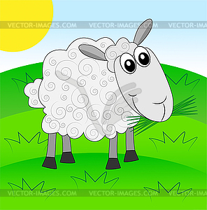 Merry sheep on green lawn - vector clipart