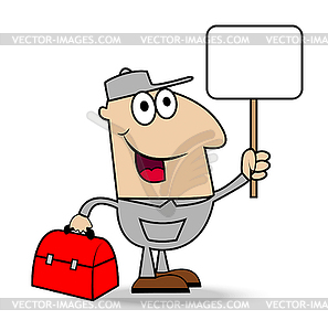 Man locksmith with gripsack and clean banner in - vector EPS clipart