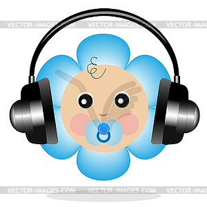Baby in headsets - vector clipart / vector image