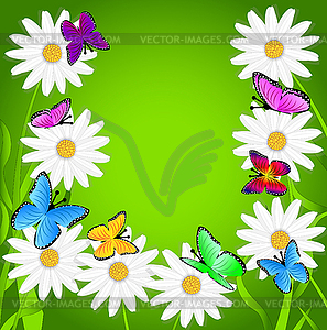 Фон с цветами и бабочками - цветной векторный клипарт