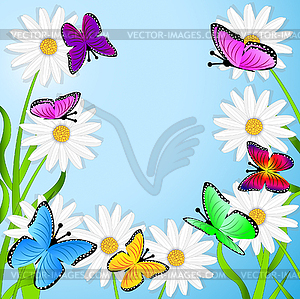 Фон с цветами и бабочками - векторное изображение