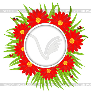 Background with flowers and ladybirds - vector EPS clipart