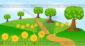 Summer landscape with flowers - vector clip art